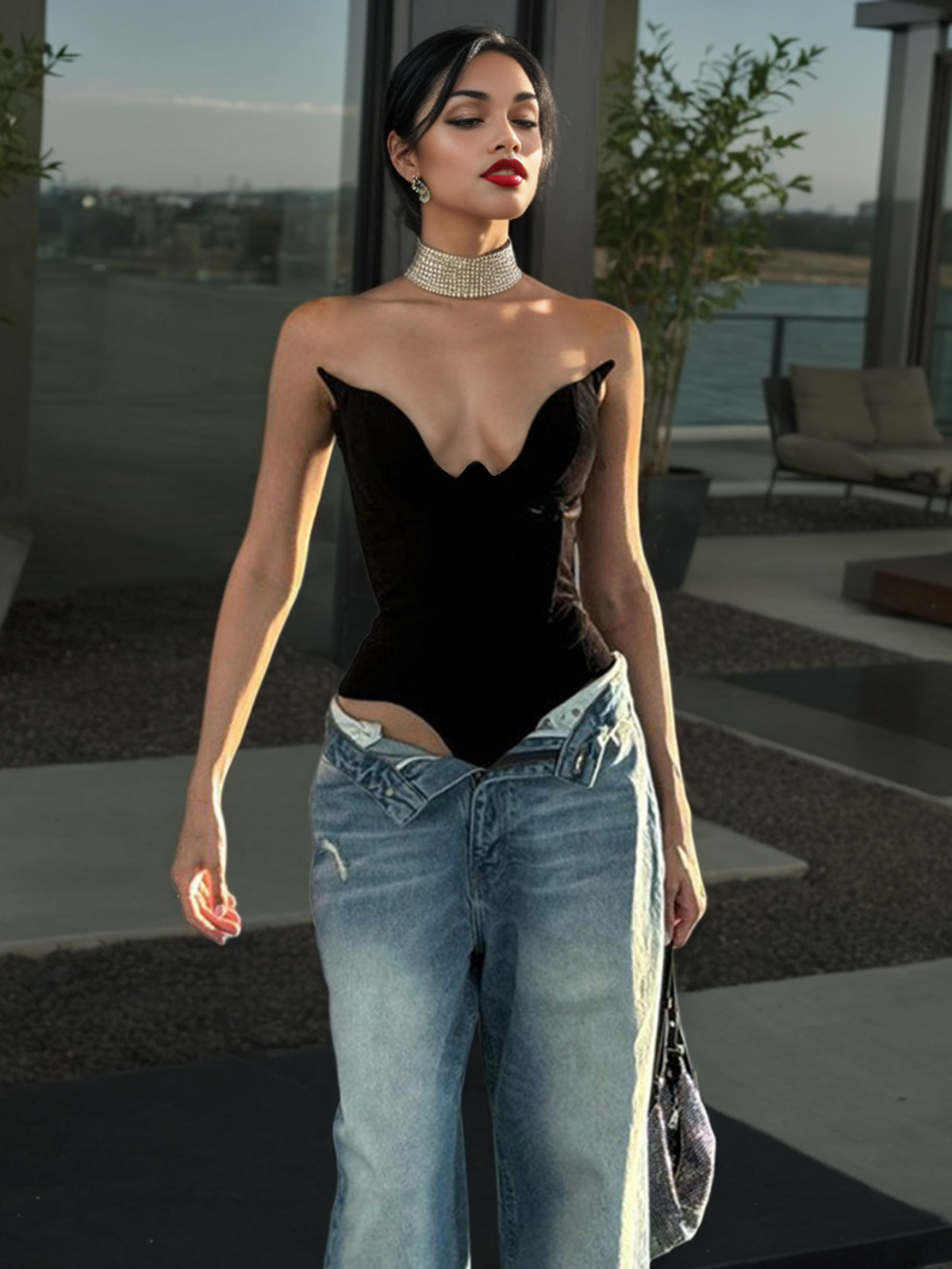 Velvet Strapless Plain Tube Tops