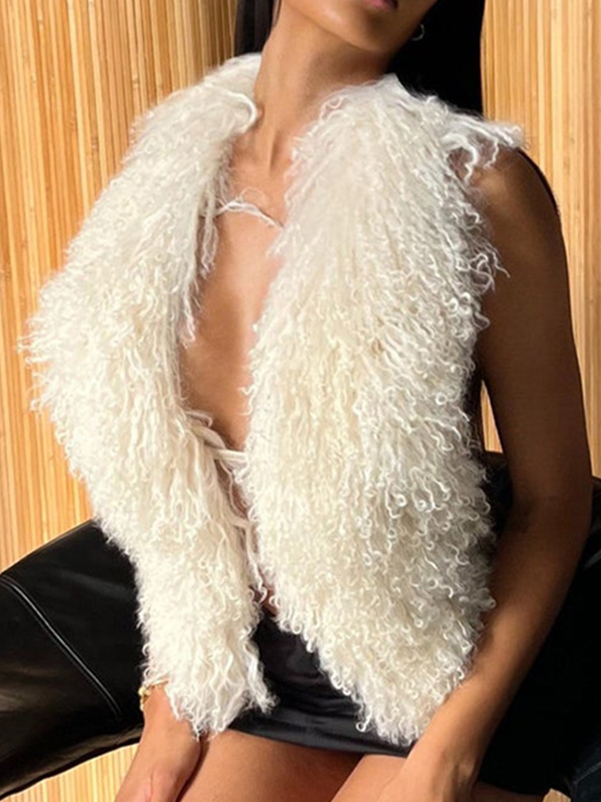 Faux Fur Halter Plain Tank Top