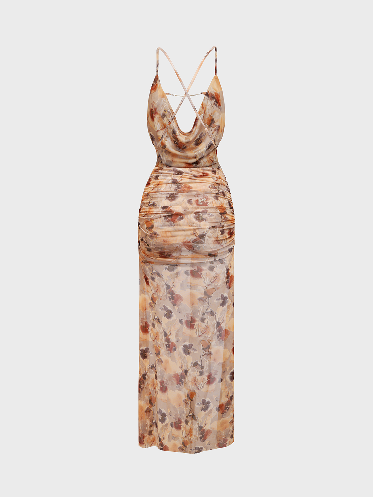 Cowl Neck Gradient Pattern Sleeveless Floor Length Dress