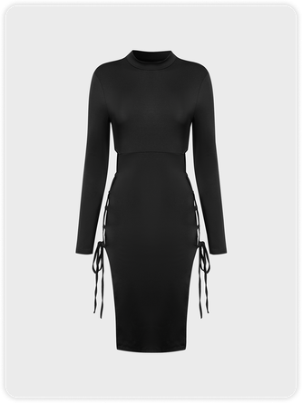 【Final Sale】Y2k Black Lace up Cut out Dress Midi Dress | kollyy
