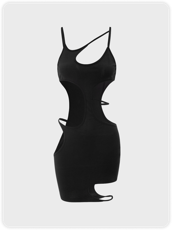 Black Asymmetrical Design Cut Out Dress Mini Dress | kollyy