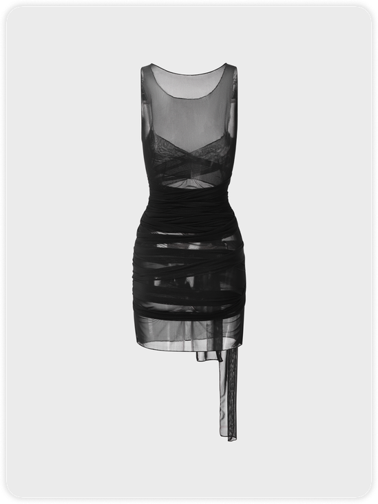 Edgy Black Mesh Tie-Up Dress Mini Dress