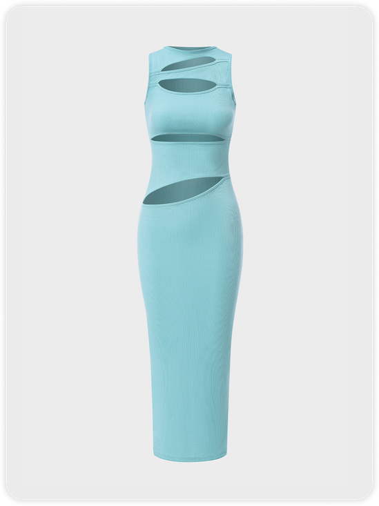 Y2K Lightblue Cut Out Asymmetrical Design Dress Midi Dress