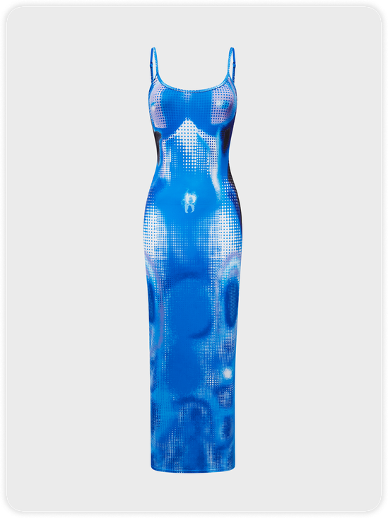Y2K Blue Body Print Dress Midi Dress