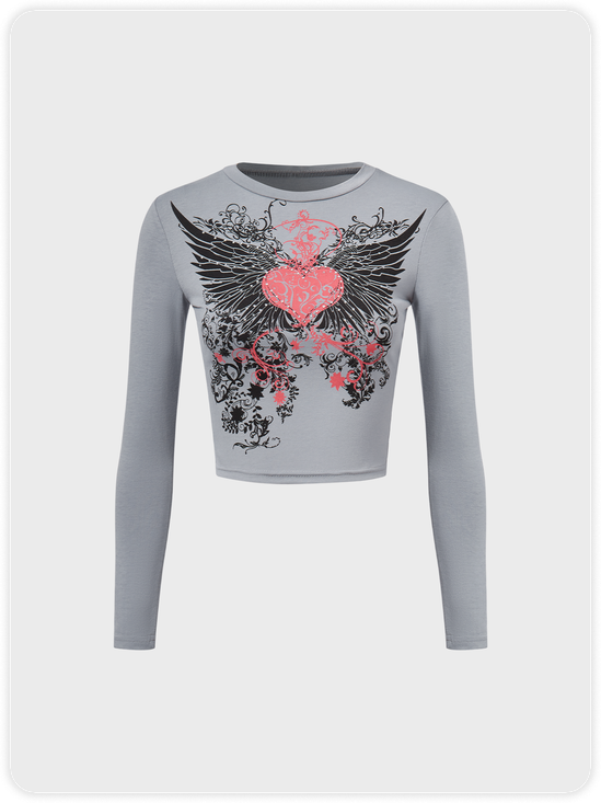 Y2K Gray Graphic Top T-Shirt