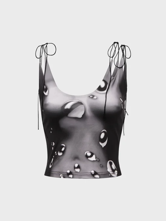 【Final Sale】Edgy Black Body print Asymmetrical design Top Tank Top & Cami