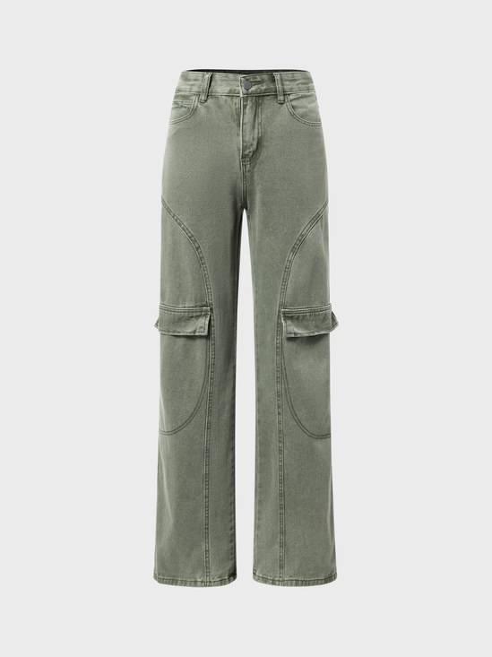 【Final Sale】Street Green Pockets Bottom Pants