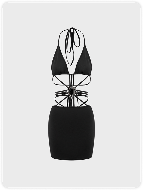 Edgy Black Lace up Metal Dress Mini Dress