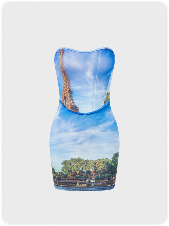 Edgy Blue Photo Print Asymmetrical Design Dress Mini Dress