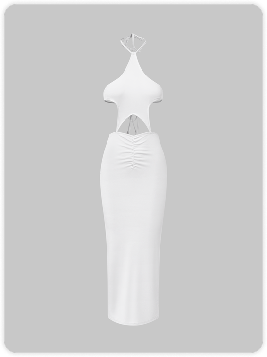 Y2K White Star Backless Wrinkled Dress Midi Dress