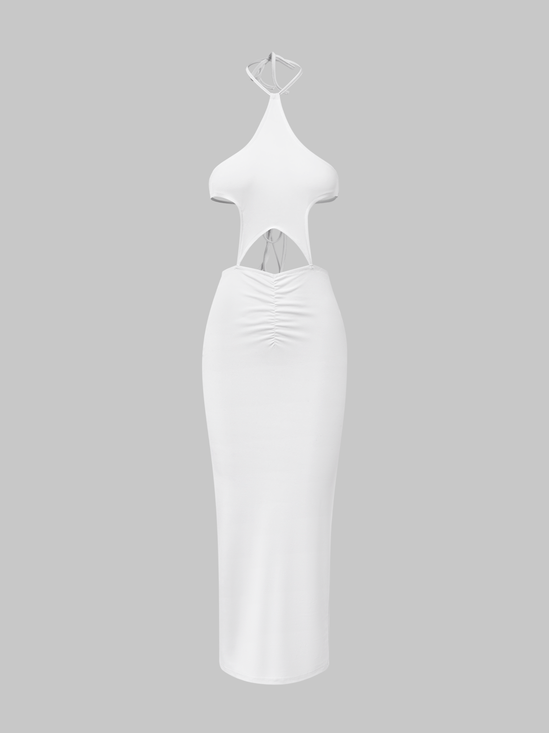 Y2K White Star Backless Wrinkled Dress Midi Dress