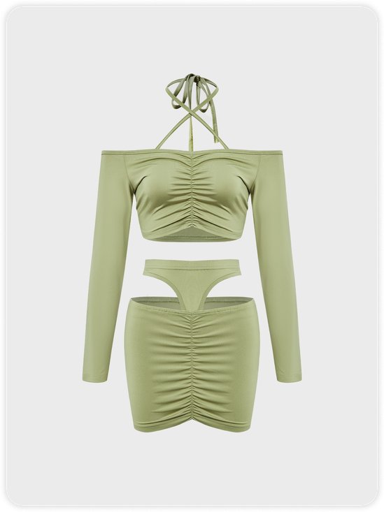 Y2K Green Cut Out Lace Up Two-Piece Set