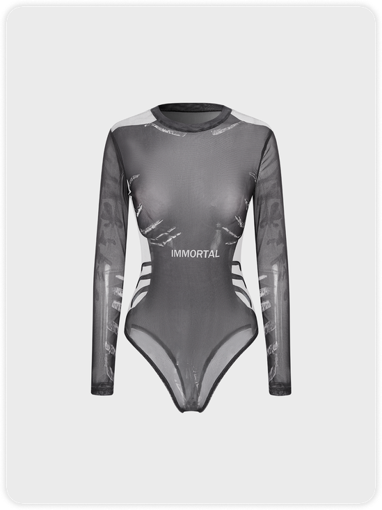 Street Black Mesh Bodysuit Top Bodysuit