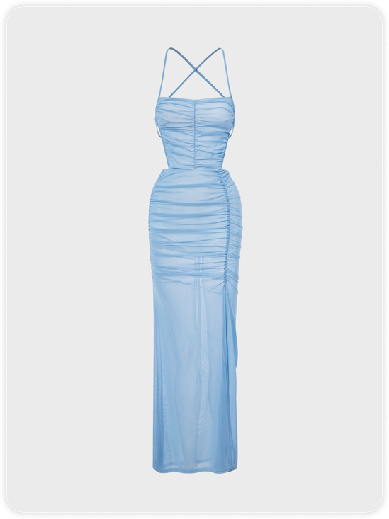 Y2k Blue Mesh Double layer Dress Midi Dress