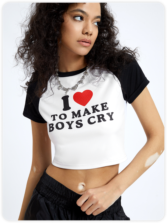 Y2k White Letter Chwork Top T-Shirt