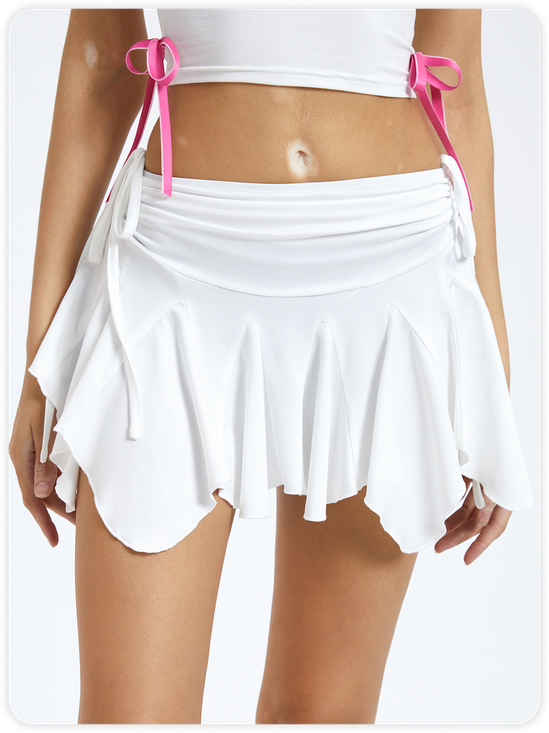Y2k Balletcore White Pleated Asymmetrical design Wrinkled Bottom Skirt