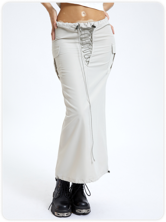 Street Khaki Awstring Lace up Cargo Bottom Skirt