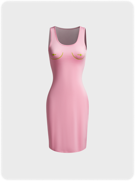 【Final Sale】Y2k Pink Body print Dress Midi Dress