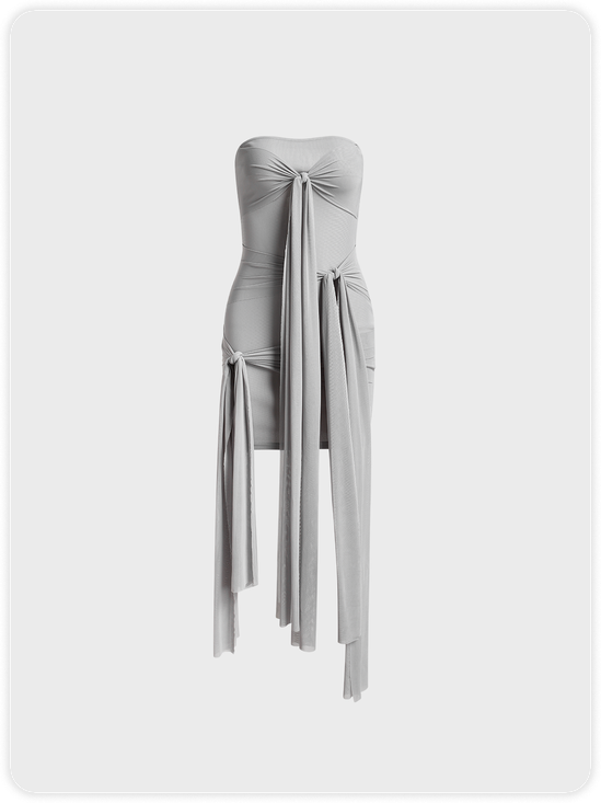 Edgy Gray Tie front Dress Midi Dress
