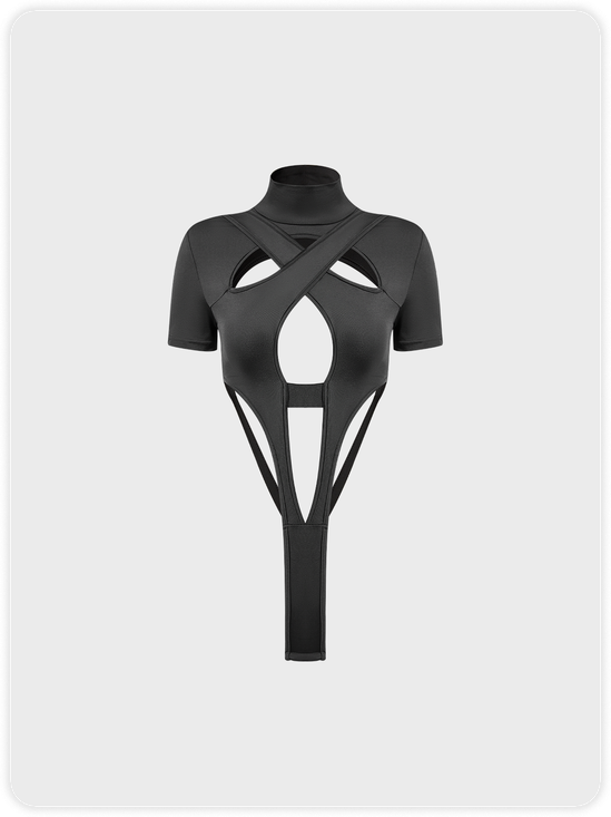 Edgy Black Cut out Top Bodysuit