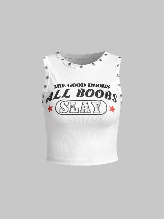 【Final Sale】Street All boos are good boos Street White Rivet Text letters Top Tank Top & Cami
