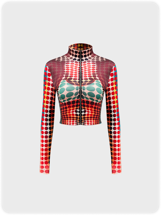 Y2k Red Body print Zipper Top T-Shirt