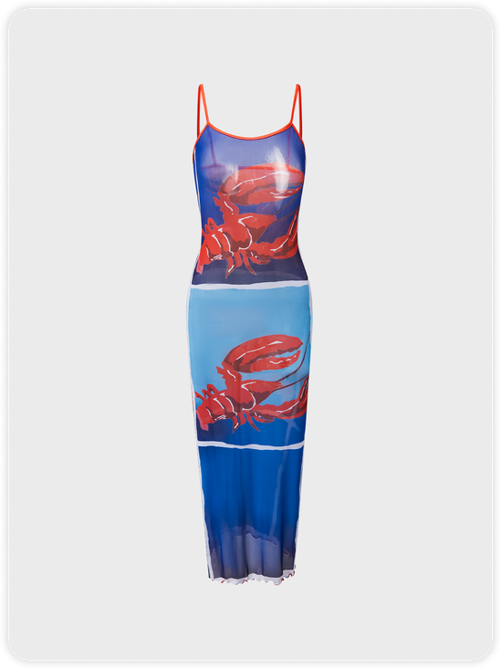 【Final Sale】Edgy Multicolor Mesh Lobster Dress Midi Dress