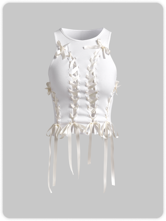 Y2k White Side slit Lace up Top Tank Top & Cami