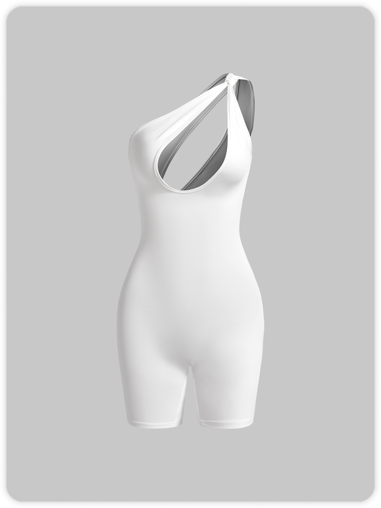 Street White Asymmetrical design Cut out Top Jumpsuit