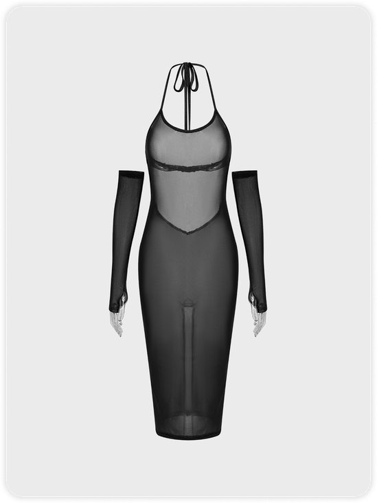 【Final Sale】Edgy Gray Mesh Cut out Dress Midi Dress