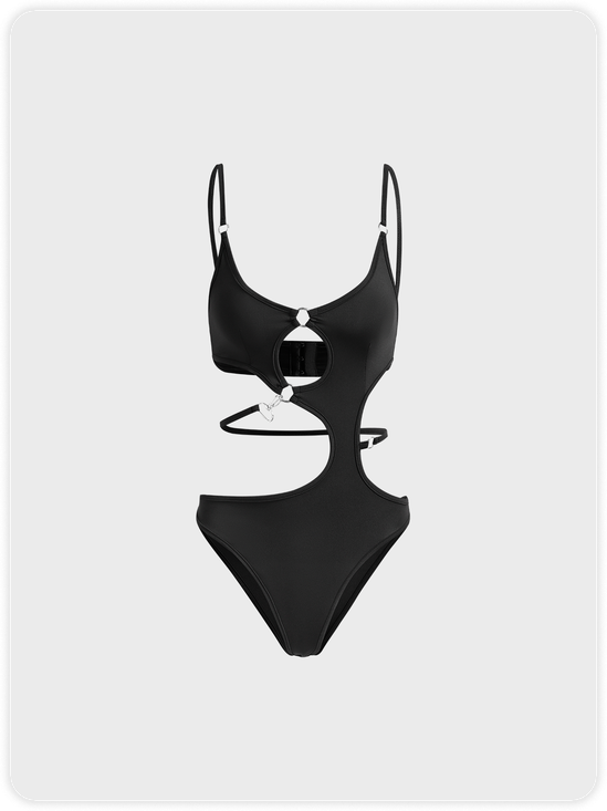 【Final Sale】Street Black Cut out Asymmetrical Metal Bodysuit