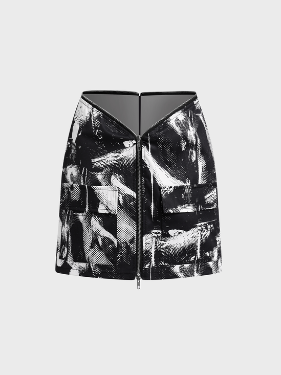 【Final Sale】Street Black Zipper Bottom Skirt