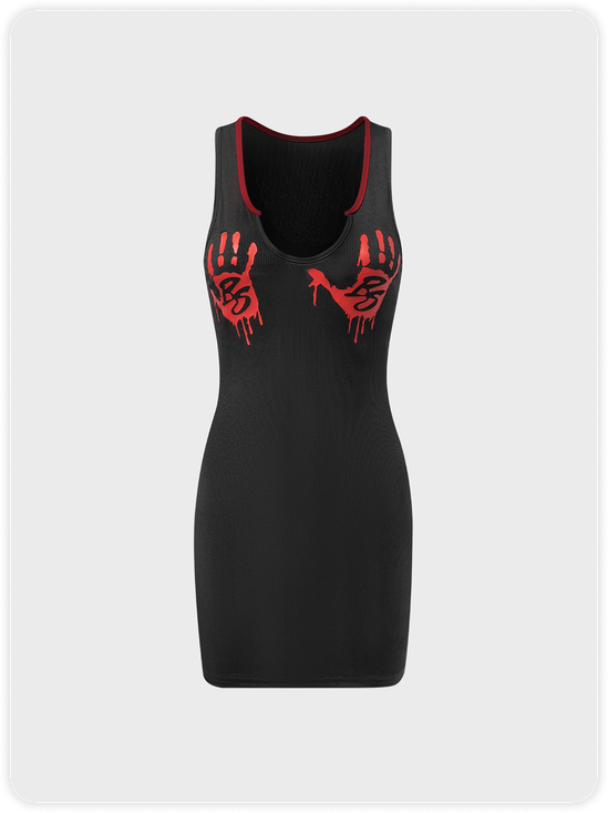 Black Hand print Dress Mini Dress