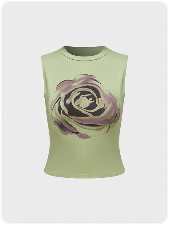Y2k Green Floral Top Tank Top & Cami