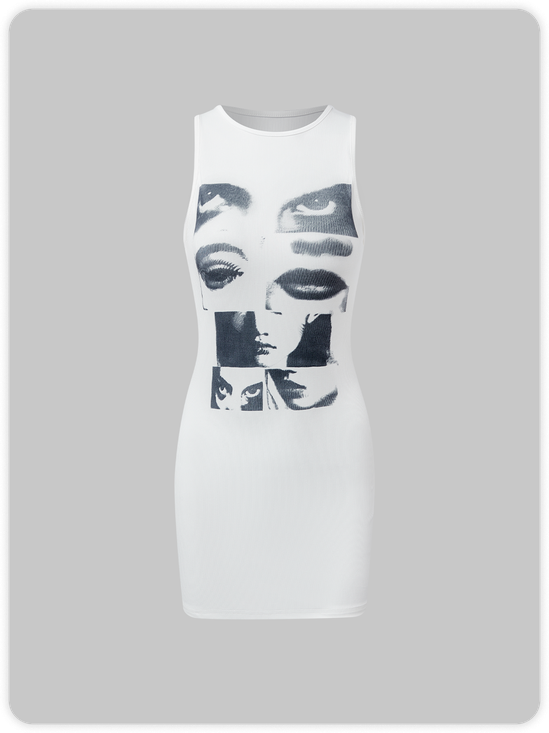 Street White Body print Dress Mini Dress