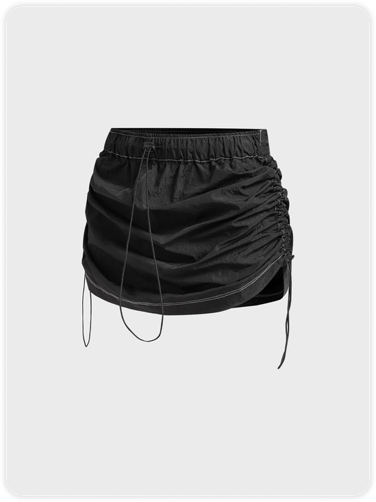 【Final Sale】Street Black Drawstring Bottom Skirt