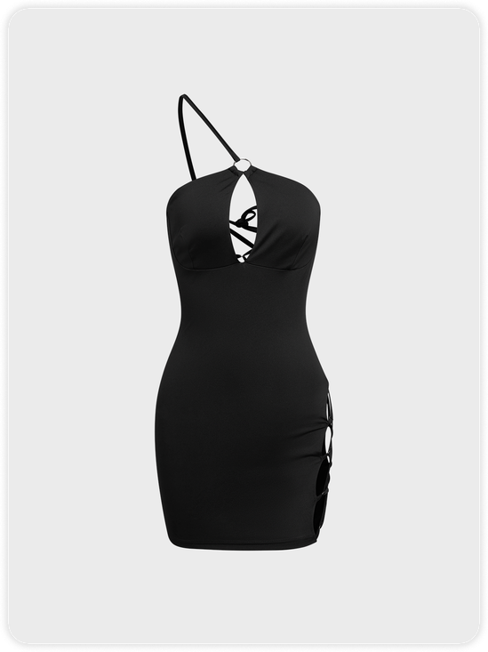 【Final Sale】Street Black Lace up Asymmetrical design Dress Mini Dress