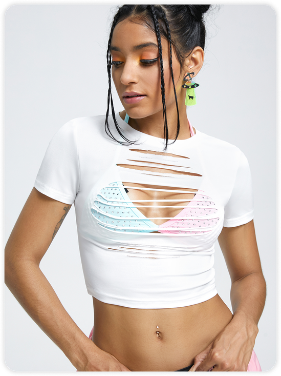 Street White Cut out Top T-Shirt