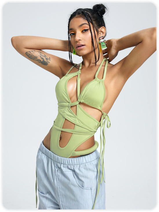 【Final Sale】Edgy Gray Cut out Bodysuit