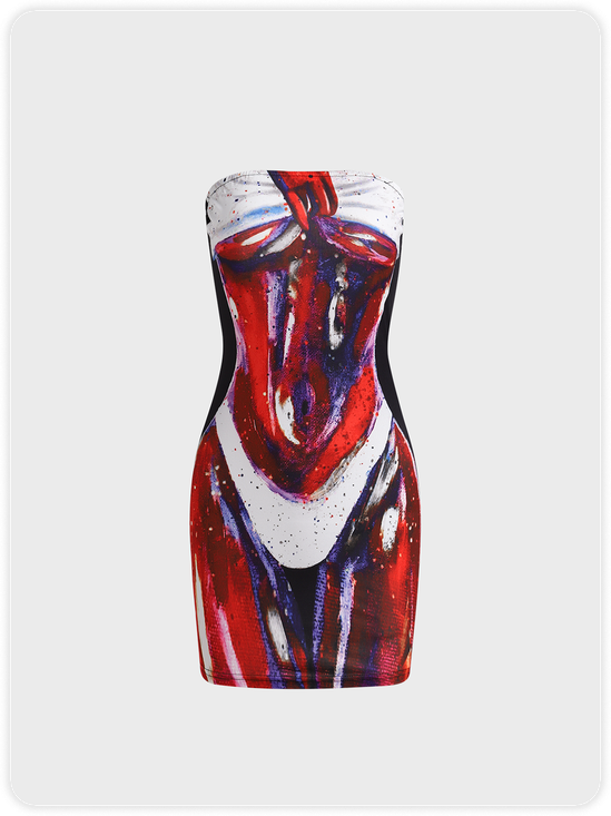 Edgy Red Body print Dress Mini Dress