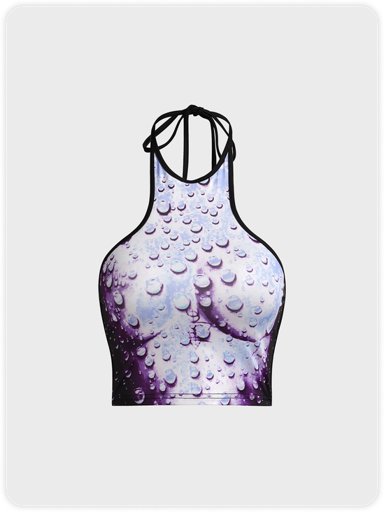 【Final Sale】Edgy Purple Body print Cut out Top Tank Top & Cami