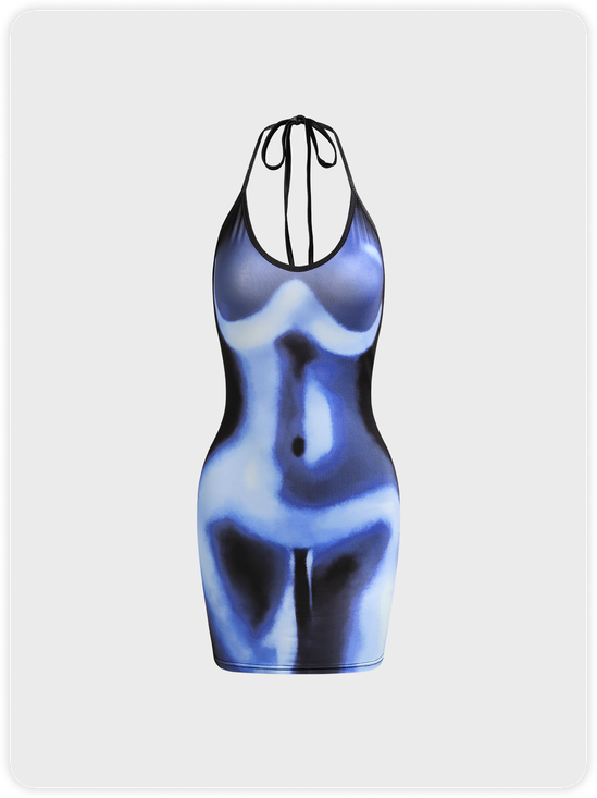 【Final Sale】Edgy Gray Body print Party Dress Mini Dress