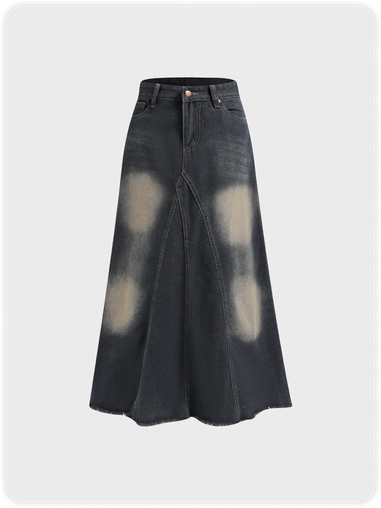 【Final Sale】Street Blue Denim Patchwork Bottom Skirt