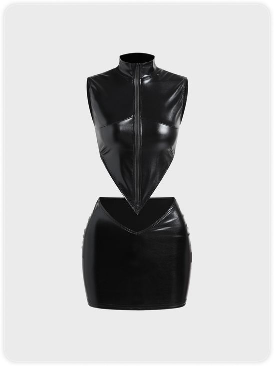 Edgy Black Leather Two-Piece Set