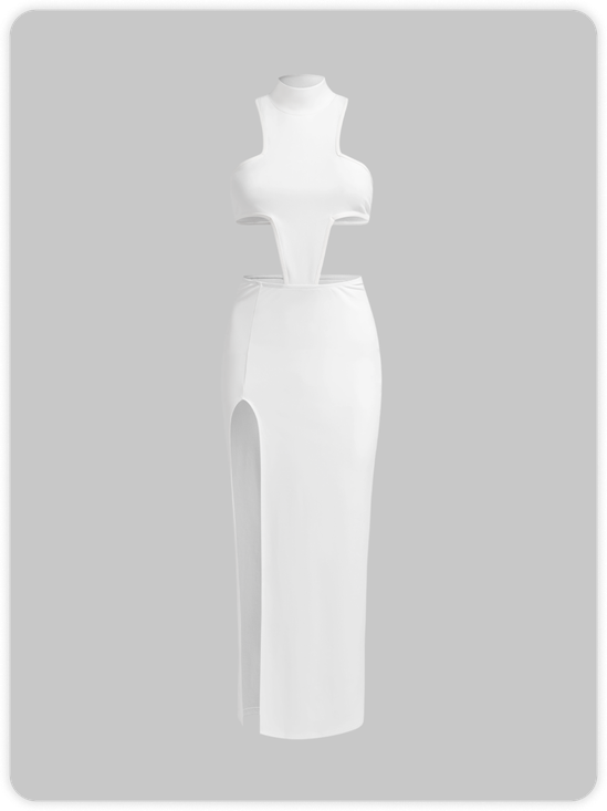 【Final Sale】Street White Cut out Side slit Dress Midi Dress