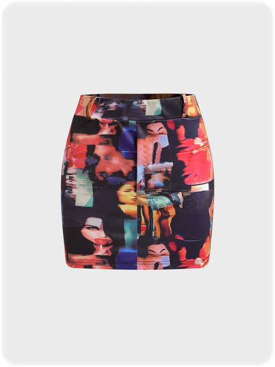 【Final Sale】Y2k Multicolor Body print Bottom Skirt