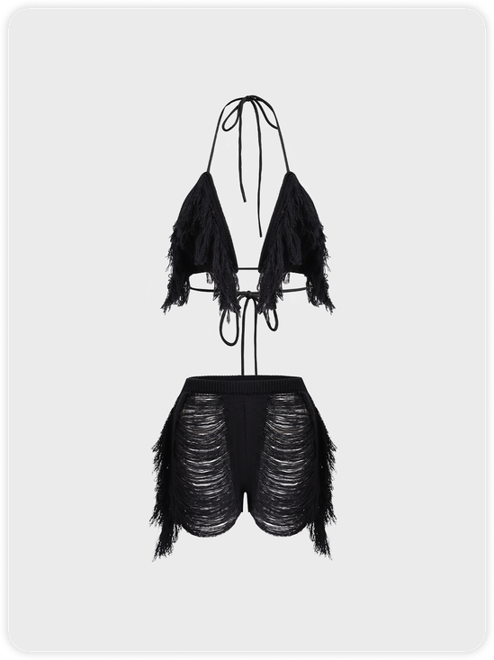 Edgy White Knit wear Bikini Two-Piece Set