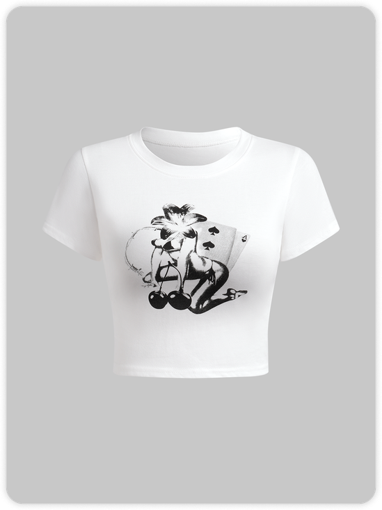 【Final Sale】Y2k White Figure print Top T-Shirt