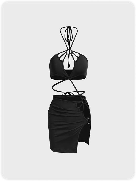 【Final Sale】Edgy Black Cut out Metal Dress Mini Dress