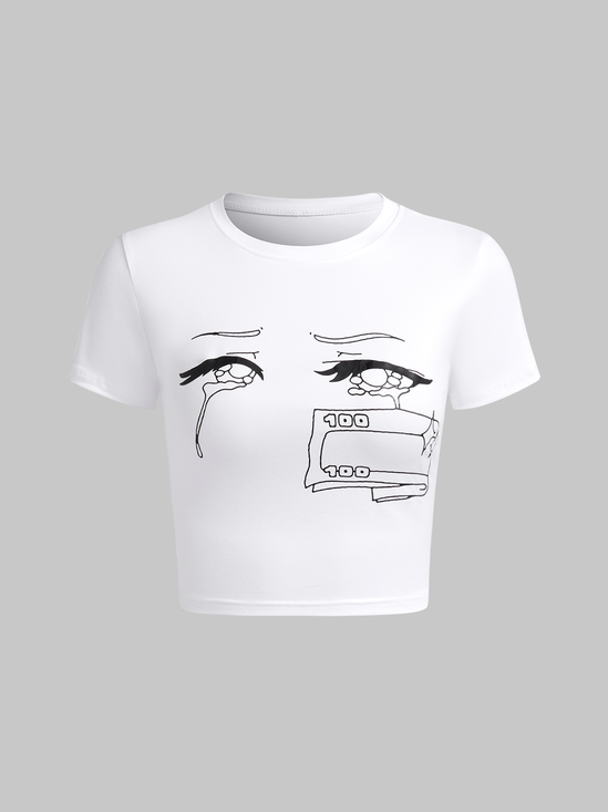 【Final Sale】Y2k White Graphic Basic Top T-Shirt